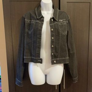 FUBU The Collection Dark Charcoal Colored Jeans Jacket w Silver Buttons XL